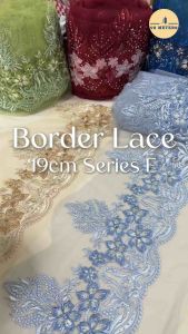 Border Lace Corak Bunga 19CM E untuk Baju Kurung dengan Batu Manik Kain Renda Border Baju Lace Baru Series 5