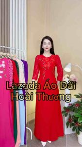 Áo Dài Đỏ Lụa Mỹ Tay Bồng Ren