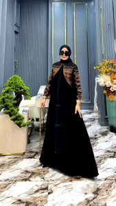 abaya terbaru bahan jetblack aplikasi bordir Zipper full
