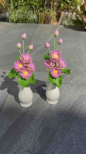 ดอกบัว แจกันดอกบัว แบบดินปั้น ขนาดสูง 7 นิ้ว ถึงปลายบัว งานสวยงามปราณีต