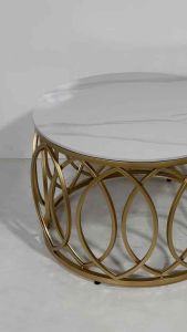 Bàn trà đơn Sofa phòng khách mặt đá tròn chân kim loại sơn tĩnh điện hình lá xen kẽ sang trọng BT-92