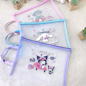 Sanrio nylon transparent handbag universal storage bag document paper book holder 库咯米尼龙网纱文件袋