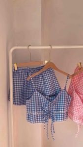 𝗠𝗼𝗹𝗹𝘆 𝘀𝗲𝘁 🌷ชุดเช็ทเสื้อสายเดี่ยว+กางเกงขาสั้น น่ารักสุดๆ พร้อมส่ง