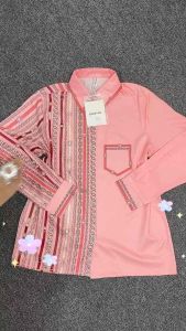 Kemeja Silk Motif Pink Terbaru & Atasan Wanita Dewasa Free Tali Pita Terlaris