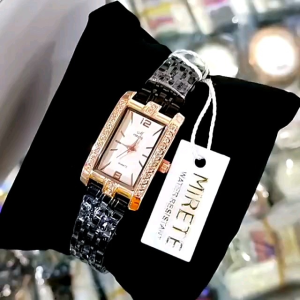 Jam Tangan Wanita Mirete Original Tahan Air Motif Permata Strap Rantai Stainless Steel Jam Tangan Analog Wanita Terbaru