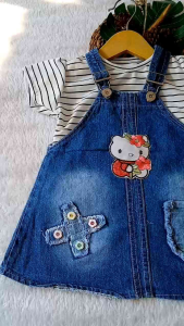 Overall Jeans Anak Perempuan/Jumsuit Anak/1 Set /Kodok Jeans Set/ Anak Usia Stelan Denim Termurah Baju Set Anak