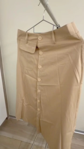 Womens Button-Front A-Line Linen Midi Skirt
