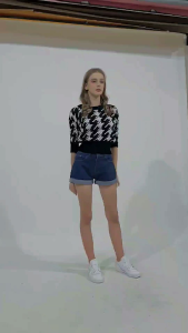 Atasan Rajut Motif Houndstooth Trendy Fashion Tops Wanita