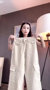 Celana Jeans Wanita - Highwaist Cargo Jeans Wanita - Celana Jeans Cargo Kantong Samping