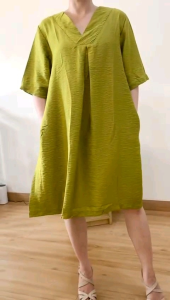 ECLAIRE 063 Dress Mini Polo Linen Vneck Basic Dasar Polos Kasual Modis Mode Korea 1107