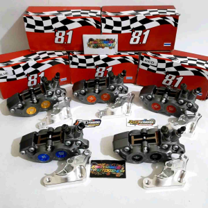 NEW KALIPER BIGPOT FORMULA 8.1 RACING PARTS 4PISTON 4P AXIAL KANAN COIN CNC WARNA + BREKET DEPAN DISC CAKRAM LEBAR 300MM PNP YAMAHA RX KING NEW/ BYSON/ MX KING/ F1ZR/ SCORPIO/ VIXION NEW/ VIXION OLD/ NUOVO/ JUPITER Z BURHAN/ VEGA ZR