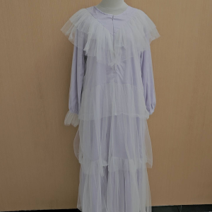 GAUN maxi long dress wanita tile putih lilac ungu muda L XL jumbo lengan panjang maternity hamil gamis