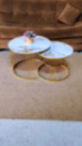 Meja Tamu Minimalis ALURA / Meja Tamu Bulat Aesthetic Motif Marmer Gold / Meja Tamu Granit / Meja Kopi Ruang Tamu Industrial / Furniture