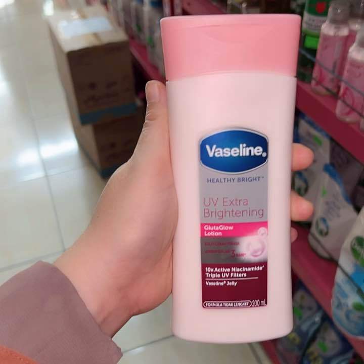 Vaseline healthy bright UV extra brightening gluta glow 200 ml Vaseline body lotion pemutih badan alami anti UV lotion anti UV sunscreen kulit tubuh