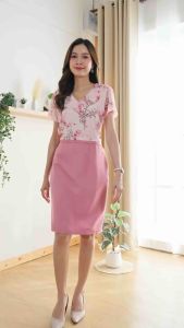 เดรสขุดทำงาน ชีฟองสีฟ้า สีชมพู