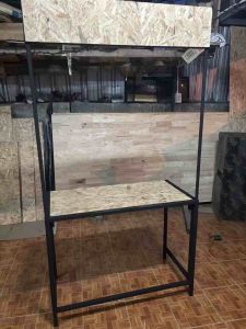 คีออสขายของ/โต๊ะพับ ถอดประกอบได้ โครงเหล็กแท้100% พ่นสีกันสนิม แผ่นไม้อัดosb ขนาดกว้าง50ยาว1เมตร สูง180cm. รับน้ำหนักได้สูงถึง50-60 กก. งานแข็งแรง ค่ะ