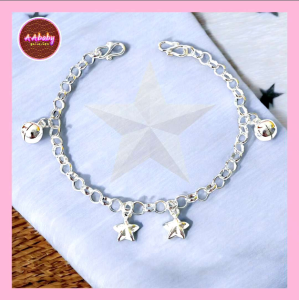 🌈AAbaby Galleries AA418 Original Baby Silver Anklet Bracelet Star Bells & Round Bells(Rantai Kaki/Tangan/Gelang Kanak)