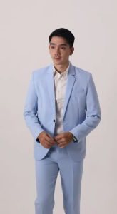 Sevenfour jas pria blazer slimfit casual warna blue sky