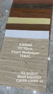 Kawaii Wallpaper - (PAKET 10 PCS) Wallpaper Dinding 3D Motif Kayu / wallpaper 3D Foam 70cm x 70cm tebal 4mm High Quality
