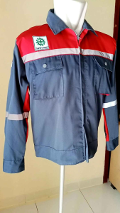 Baju Wearpack Safety Pria K3 Atasan Seragam Kerja Proyek Lapangan Tambang Bengkel Las Lengan Panjang Bahan American Drill Grade A Abu Merah