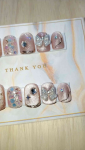 เล็บปลอมpvc.เจลแท้ฟรีกาวตะไบ เล็บเจลสีลูกแก้วแต่งลายทรงเหลี่ยมสั้นm *รับไซต์อื่นแจ้งที่ช่องแชทค่ะ