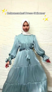 Mahira Long Dress Shimmer Silk Premium Mix Payet Gamis Kondangan Lengan Panjang Lebaran 2024 Terbaru M L Xl Xxl