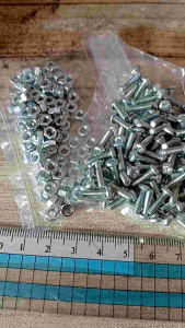 baut 3 mm / m3 panjang 6 s/d 60 mm + mur paket 100 pcs / pasang