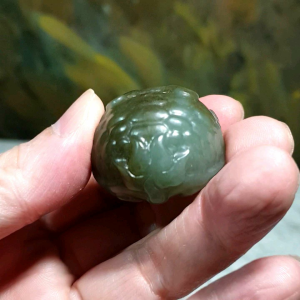 Premium Nephrite 2 tones bluish green caramel brown hand carved Dragon-Tortoise Jade pendant/handheld (with certificate) 和田玉且末蓝调青白糖双色全手工雕刻龙龟吊坠/手把(带证书)