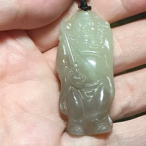 Premium Nephrite Qinghai smoky purplish light greenish Zhong Kui Jade pendant (with certificate) [Natural Crystal]优质和田玉青海料青白烟紫钟馗吊坠(带证书)