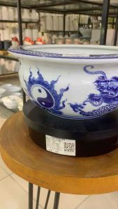 Bát Hương Thờ Dáng Quả Lựu Men Lam Vẽ Hoa Sen Và Rồng - Gốm Bát Tràng