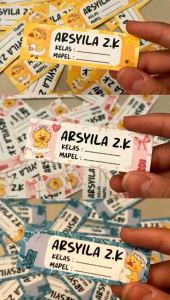 [75 PCS] 03A - STICKER NAMA BISA DITULISI PULPEN ukuran 25x75 cm / Stiker Buku Anak Mata Pelajaran Sekolah TK SD SMP / Note Book / Buku Paket / Buku Tulis