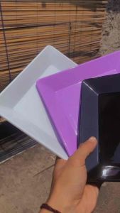 ( 6pcs )Piring Kotak Melamin Gacoan Estetik Diameter 20cm 8inch Warna Putih Hitam Pink Ungu Hijau Kuning