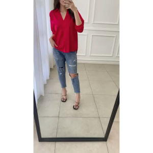 KEMEJA SPESIAL MERAH  WANITA VNECK / KEMEJA MERAH / KEMEJA MAROON / KEMEJA IMLEK / KEMEJA CHONGSAM