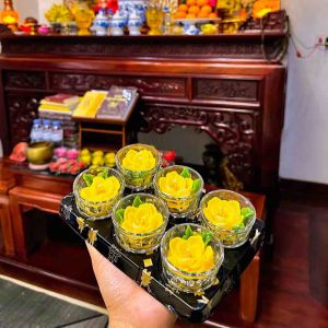 Nến Hoa Hồng T01 Nến Bơ Dâng Phật Cúng Mụ Cúng Dường An Toàn Không Khói Hộp 6 cốc