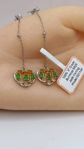 ❤️"A" Grade Unique Tri-colours (green/yellow/opaque) Heart Shape Burmese Jade Earring  ❤️Season Offer New Arrival  ❤️100% brand new "A" grade Burmese heart shape jade earring high grade Jadeites S925 sterling silver zirconia diamonds framed masters hands