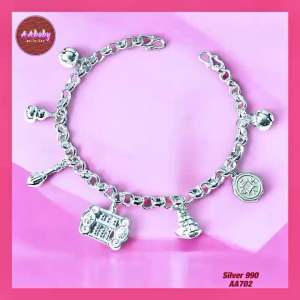 🌈AAbaby Galleries AA702 Original Baby S990 Silver Anklet Bracelet 7 Treasures