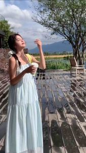 Mookrinstyle • เดรสลายริ้ว สายผูกไหล่ งานโอเวอร์ไซส์ สไตล์สาวเกาหลี ชายแต่งลูกไม้ น่ารักมาก