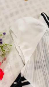 เสื้อผ้าชีฟอง ลายตารางสีขาวดำ หรภดุมหน้า คอกลม แขนกุด