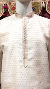 ✈️ Cream Kurta With Sequin Embellishment And Gold Chudidar-Cream ชุดเซ็ทเสื้อ+กางเกง สินค้าพร้อมส่ง
