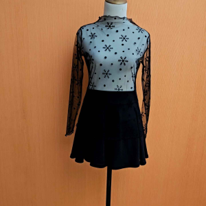 atasan wanita hitam tile motif snowflakes S M cewek MEWAH turtle neck lengan panjang cute santai