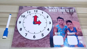 CLOCK LAMINATED A4 SIZE FOR EDUCATIONAL USE WITH FREE ERASABLE MARKER (CHOOSE OR PM YOUR BACKGROUND PICTURE)