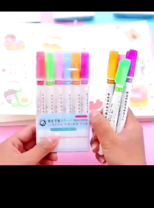 Spidol Garis Aesthetic Warna Warni Spidol Garis Motif Cute 1set 6pcs Spidol 2 sisi motif B11 Stabilo 2 sisi motif