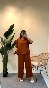 ONESET KINARA//SETELAN ELFASHA RAYON TWILL//SETELAN POLOS LENGAN PENDEK