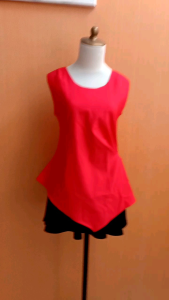 atasan wanita orange OOR CHIN cewek M kutung blouse santai asimetris cute