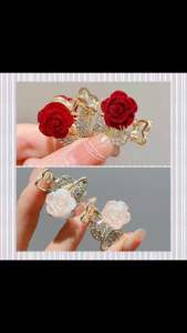 (Ready Stock 现货🇲🇾) Exquisite Flocked Full Rhinestone Rose Fringe Clip Small Size Hair Clip 精致植绒满钻玫瑰刘海小号抓夹