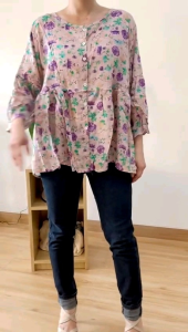 ●ECLAIRE● 003 Blouse Blus Katun Babydoll Lengan 7per8 Motif Bunga Flower Floral Korea Kasual Santai Kerja Feminim Mode Import 5078