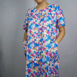 Size M/L กระดุมผ่าตลอด กระเป๋าหน้า 2 ข้าง ผ้าอองฟอง ชุดนอนผู้หญิง ชุดลำลอง ชุดอยู่บ้าน ชุดนอนลายดอก ชุดนอนคนแก