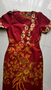 Unilateral turn-down collar modern batik dress c/with button detail