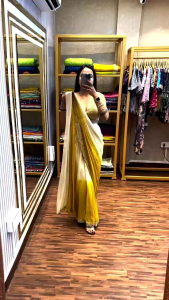 [PRE-ORDER] Ready Made Padding Chinon With Embroidered Real Mirror Work Saree ( Delivery 15 days )