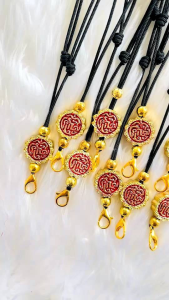 สร้อยเชือก(ศล.) หลวงปู่มหาศิลา ลงยาแดง ขนาดความยาว30cmรวมจี้ ปรับเพิ่มลดได้